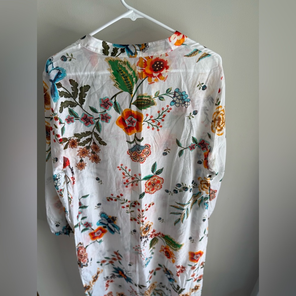 Johnny Was Ardella Dress/Cover up - Silk Blend - White Floral - Size Large - Picture 13 of 14